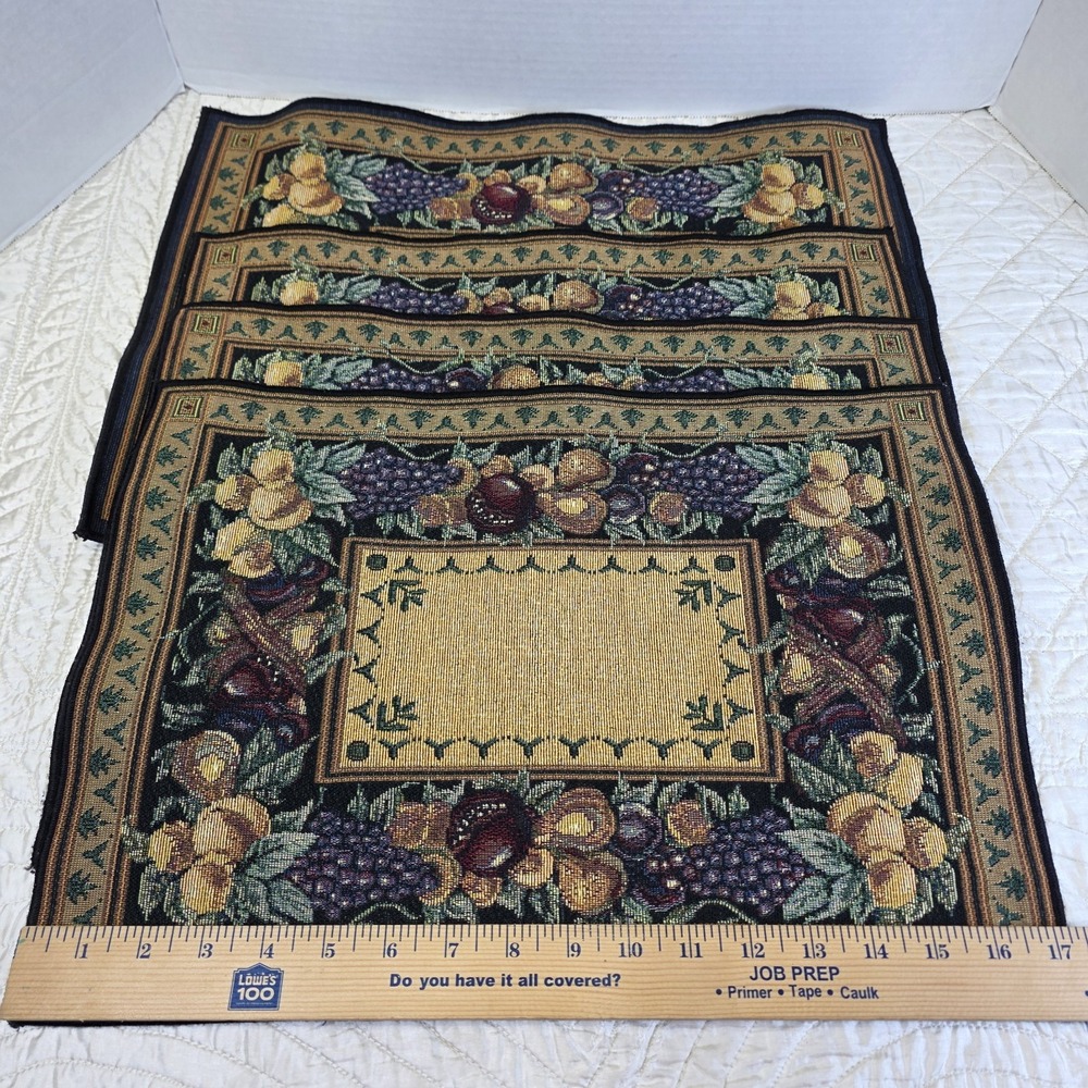 4 Manual Woodworkers & Weavers Old World Italy Cotton Tapestry Placemats Fruit